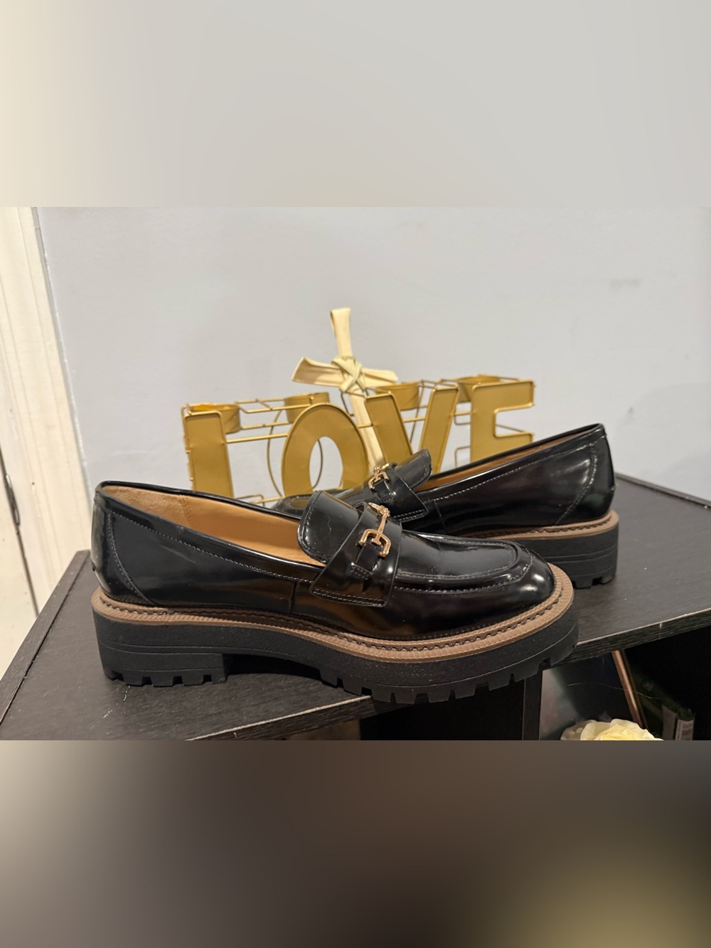 Sam Edelman Black Leather Chunky Loafer with Gold Bit - Picture 5 of 10